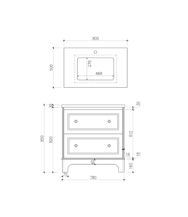 Klassiek Badkamermeubel Fairfax 80cm