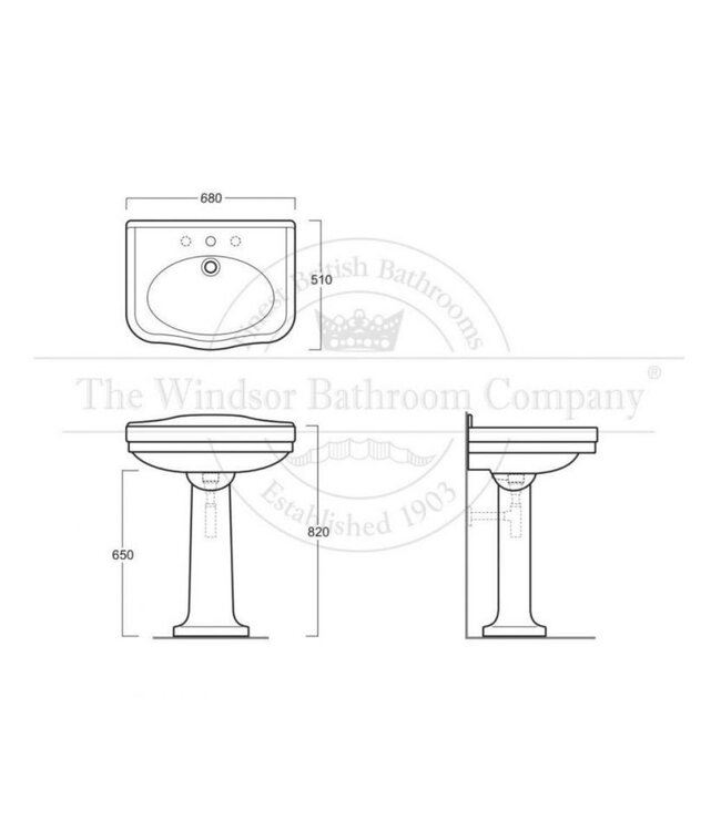 Klassieke wastafel 68cm op zuil Linford WBSO369620