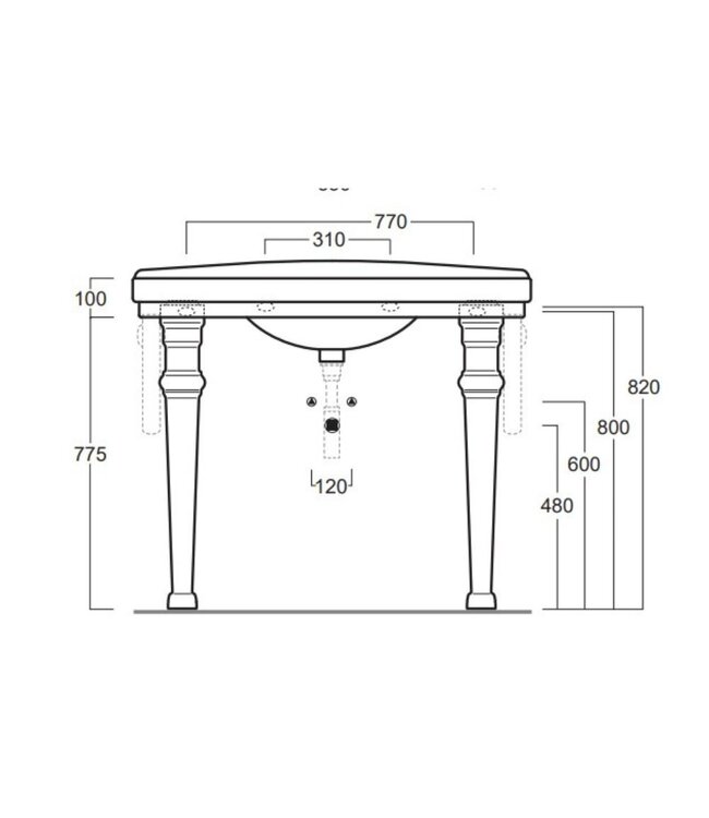 Klassieke wastafel 105cm op poten Linford WBSO373604