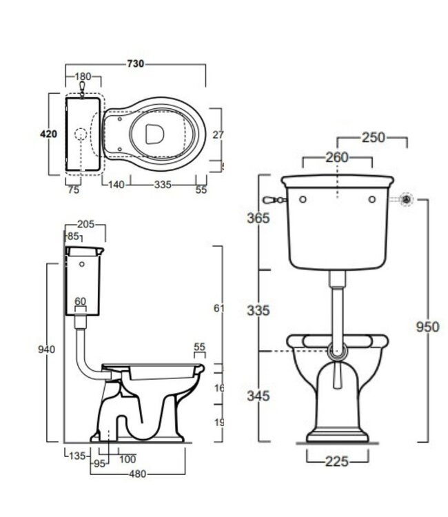 Toilet met halfhoog reservoir Toulon WBSA112