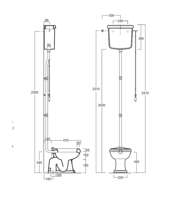 Toilet met hooghangend reservoir Bexley WBSR3208