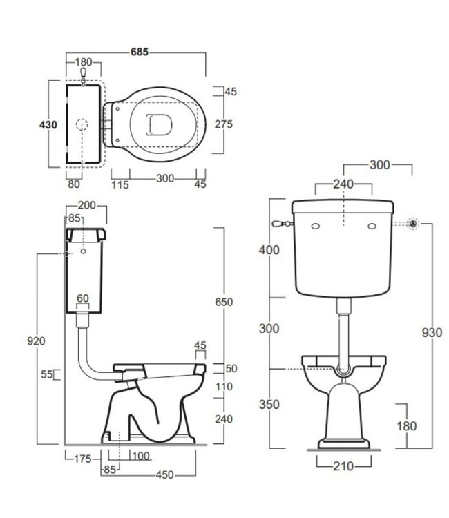 Toilet met halfhoog reservoir Linford WBSO3648