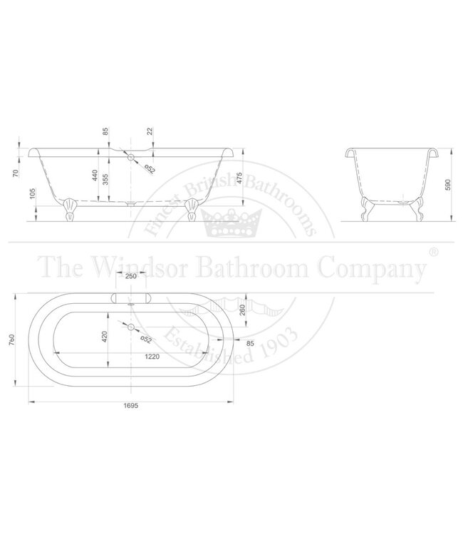 Klassiek acryl bad 170cm New Port
