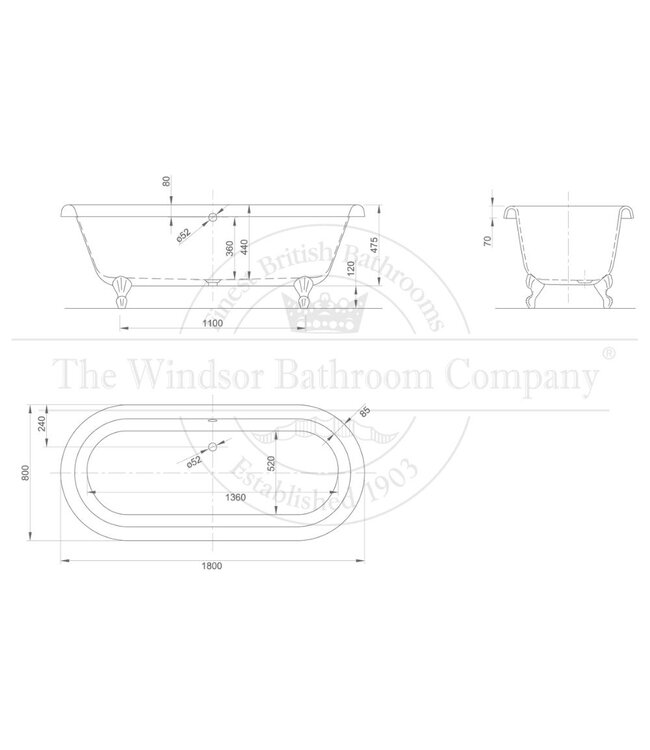 Klassiek acryl bad 180cm New Port XL