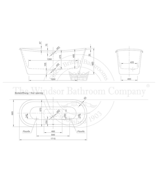 Klassiek vrijstaand bad 170cm Princess