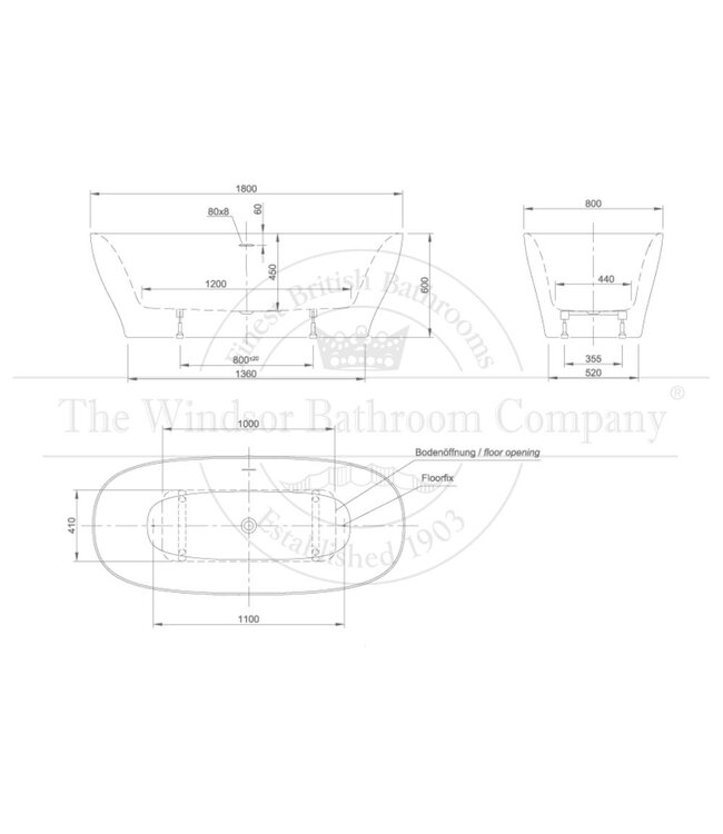 Vrijstaand acryl bad 180cm Maxx
