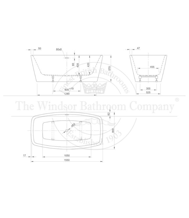 Vrijstaand acryl bad 155cm Chur XS