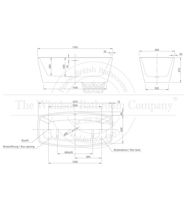 Vrijstaand acryl bad 170cm Chur