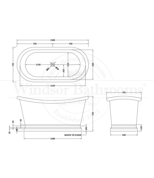 Koperen bad 150cm Copper