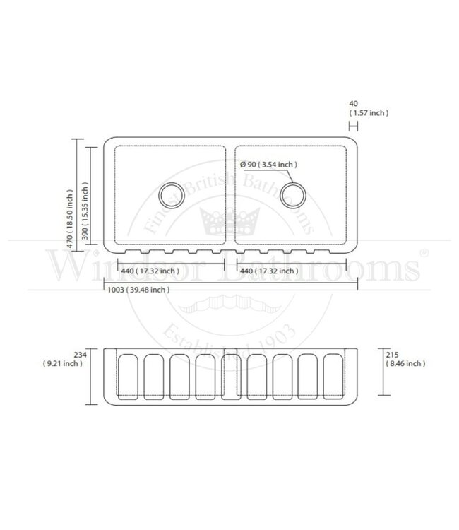 Dubbele spoelbak keuken opbouw 1003mm
