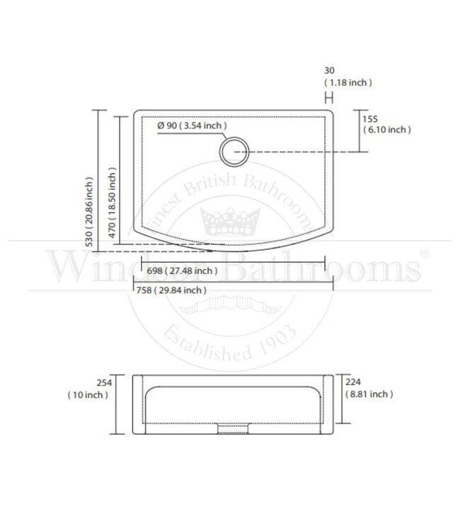 Enkele spoelbak keuken opbouw 758mm