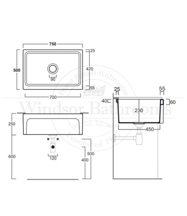 Enkele spoelbak omkeerbaar keuken opbouw 750mm