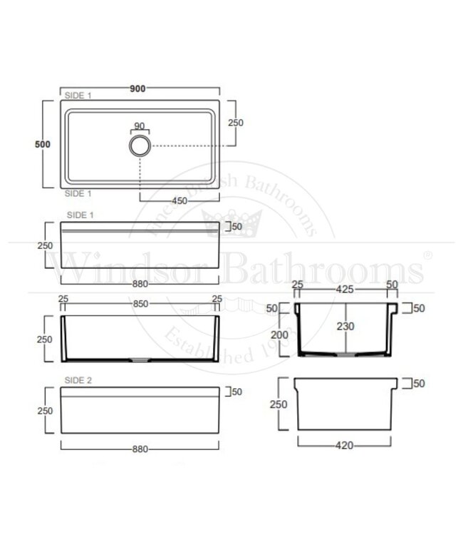 Enkele spoelbak omkeerbaar keuken opbouw 900mm