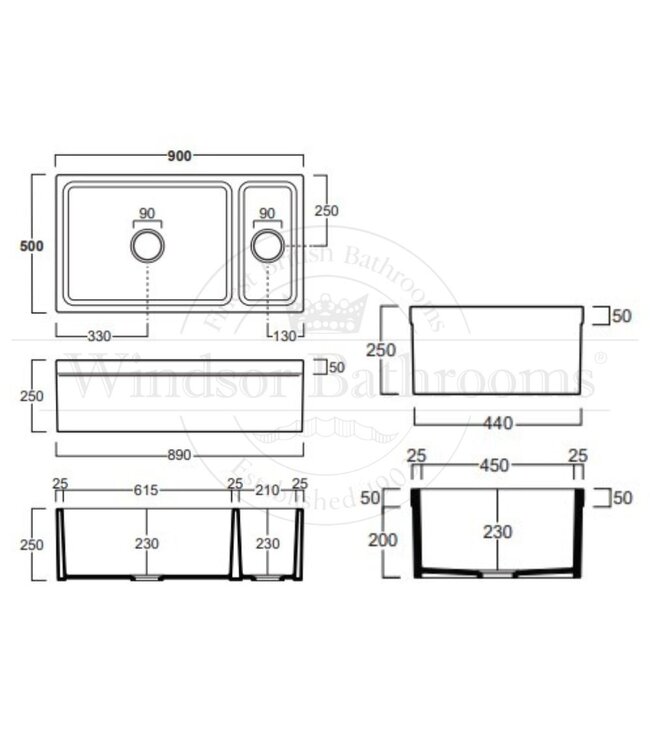 Anderhalve spoelbak keuken opbouw omkeerbaar 900mm