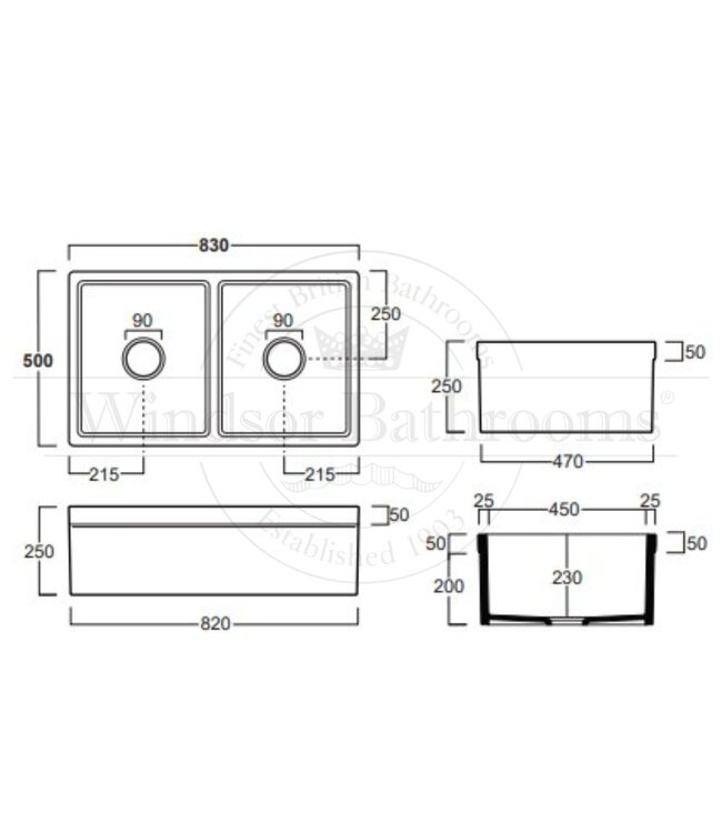 Dubbele spoelbak keuken opbouw 830mm