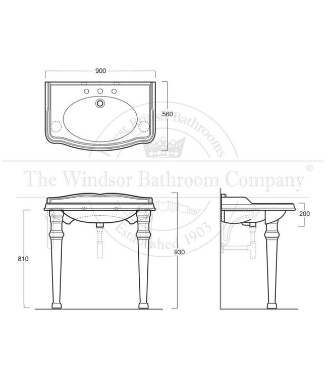 Klassieke wastafel 90cm op poten Bexley WBSR345604
