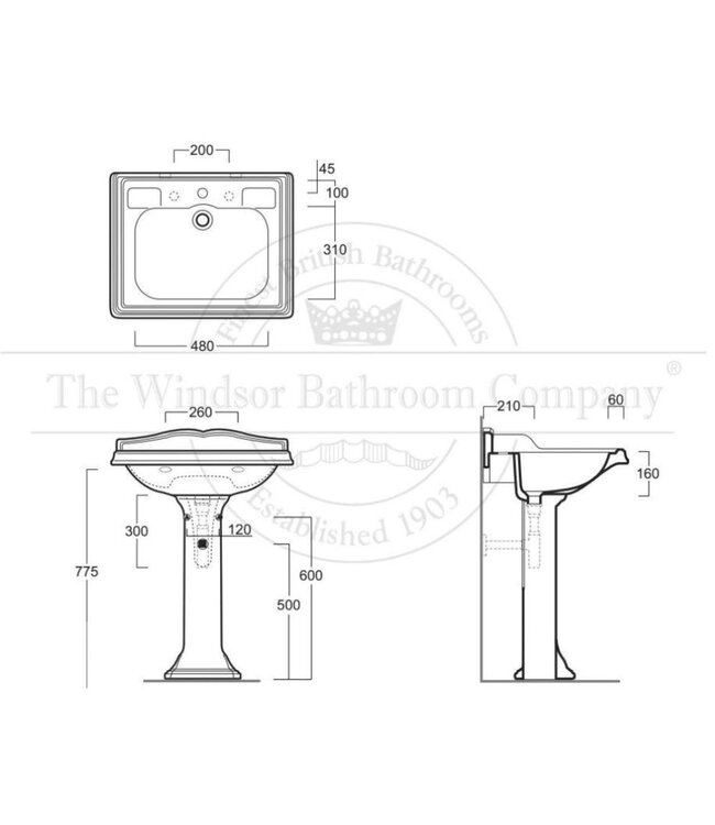 Klassieke wastafel 68cm op zuil Bexley WBSR329620