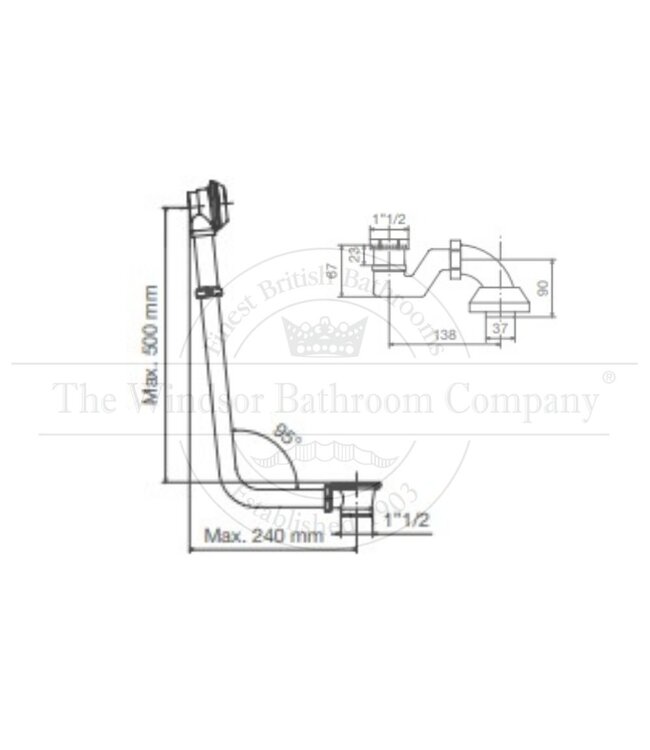 Badafvoer en overloop met stop, ketting, sifon en vloerbuis