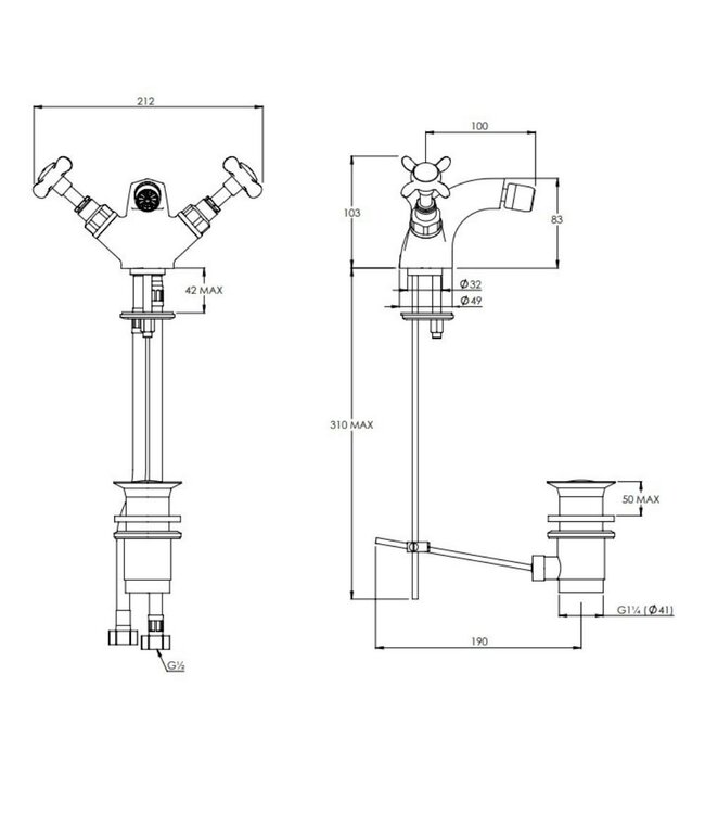 Klassieke bidetkraan Lefroy Brooks LB1195