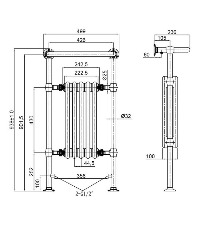 Klassieke handdoekradiator Baywater HS12682Q