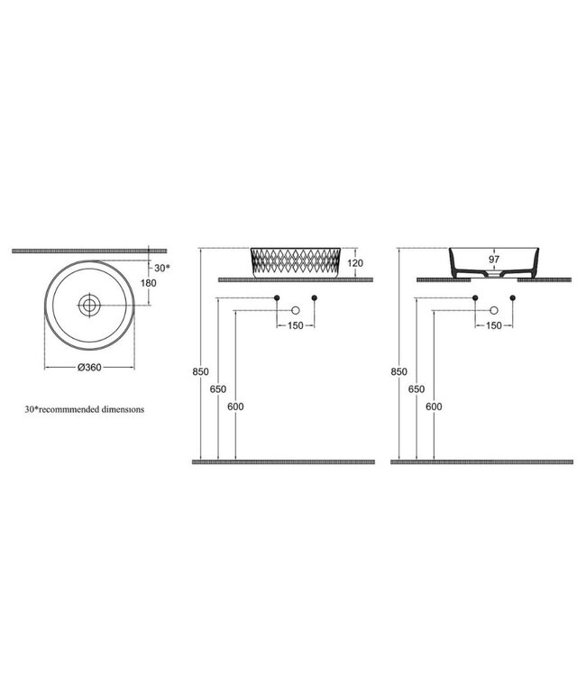 Opbouw waskom 36cm Toronto HS167938Q