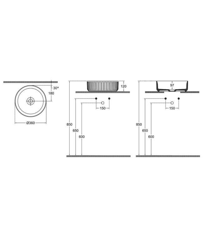 Opbouw waskom 36cm Ribble TF167939Q