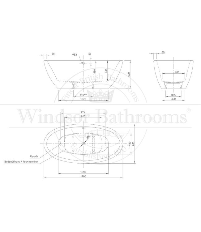 Vrijstaand acryl bad 170cm Sipro XS