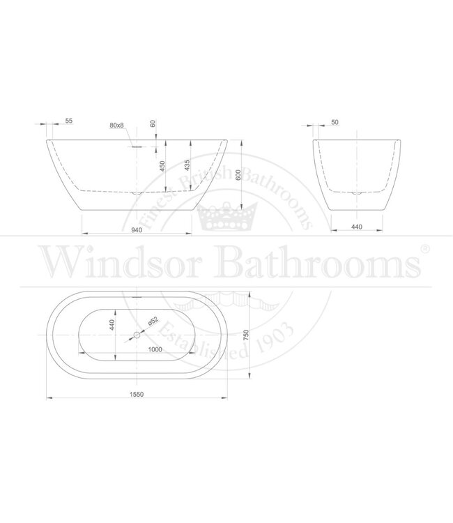 Vrijstaand acryl bad 155cm Moritz  XS