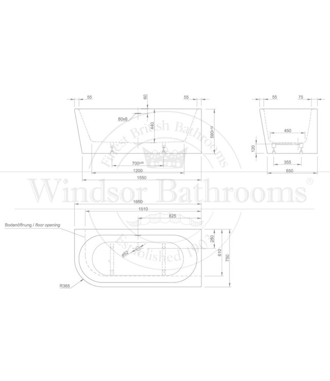 Hoekbad Clamecy XS rechts acryl 165cm