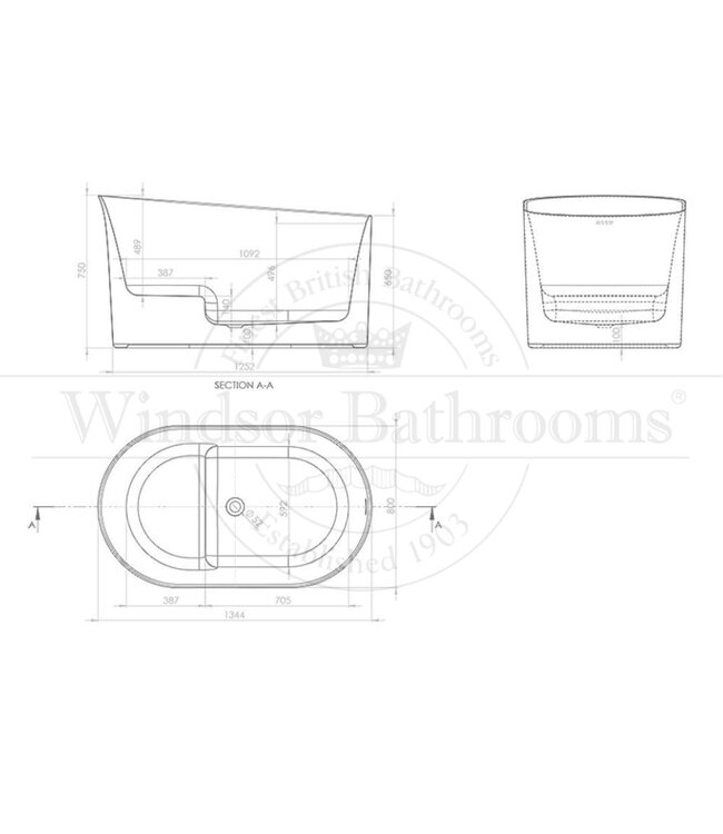 Zitbad vrijstaand acryl 135cm Sedere