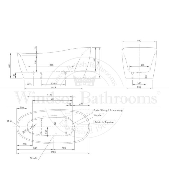 Vrijstaand acryl bad 180cm Relax
