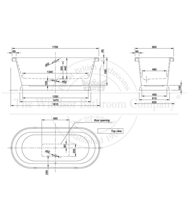 Vrijstaand acryl bad 180cm Sky II op Sokkel