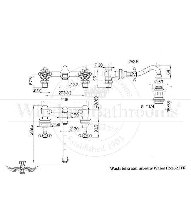 Wastafelkraan inbouw Wales HS1622FR