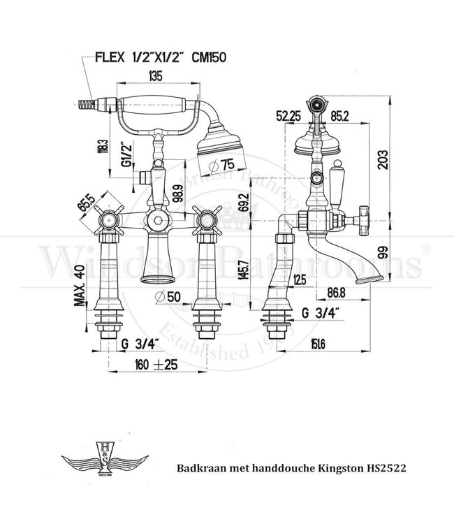 Badkraan met handdouche Kingston HS2522