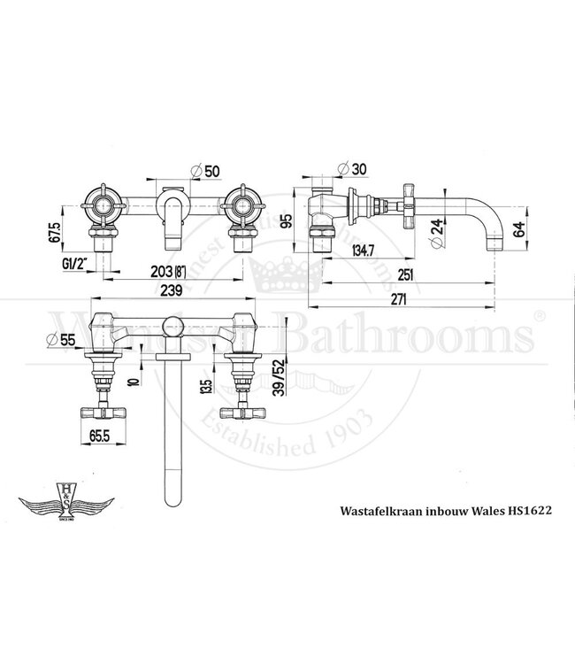 Wastafelkraan inbouw Wales HS1622
