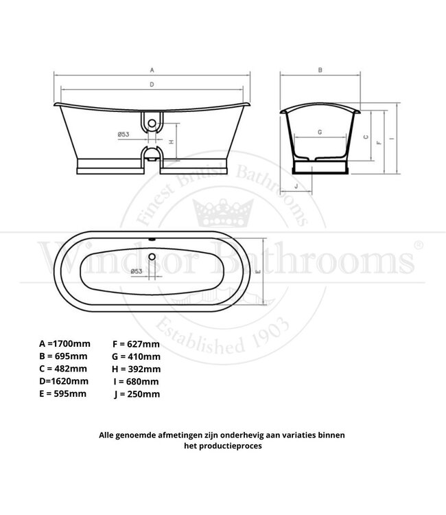 Klassiek gietijzeren bad 170cm Madeira