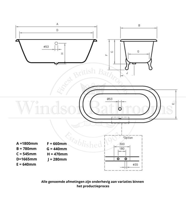 Klassiek gietijzeren bad 180cm Grand Buckingham
