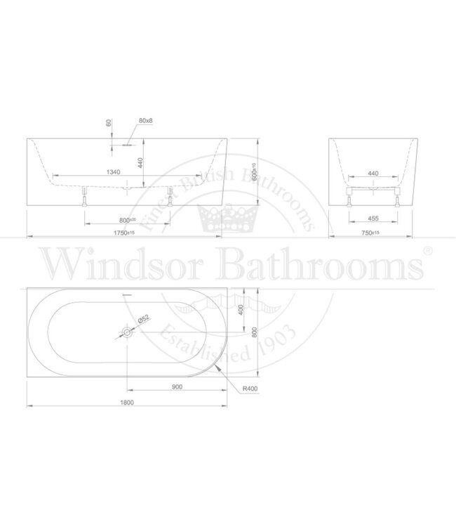 Hoekbad Queen Links acryl 180cm