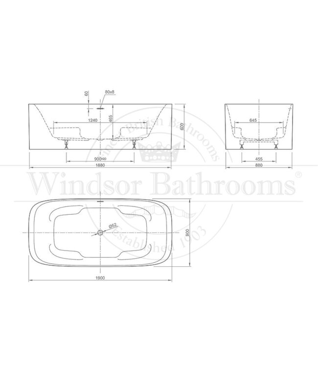 Vrijstaand acryl groot bad 190cm Settimo