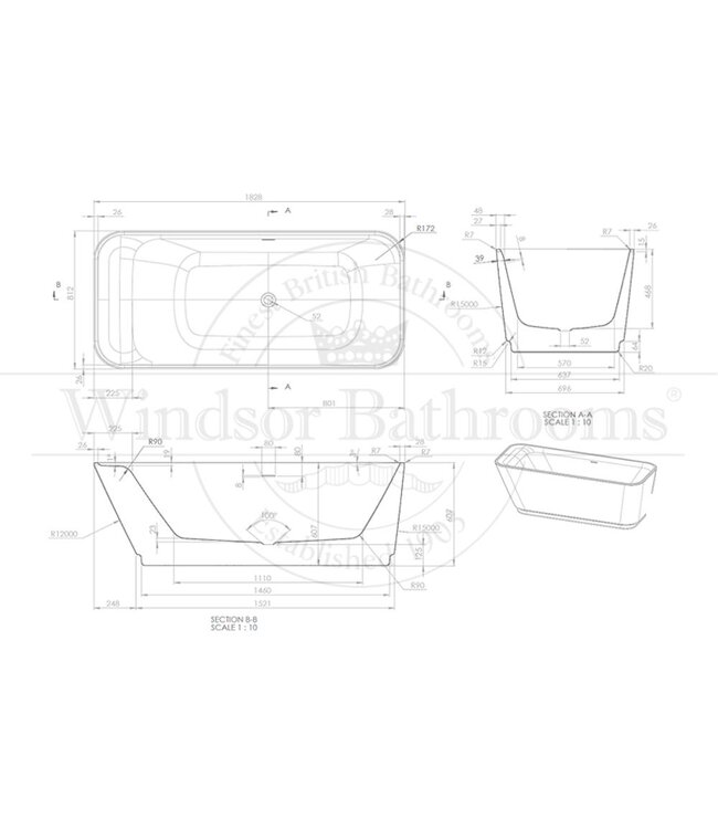 Vrijstaand acryl bad 183cm Sevento