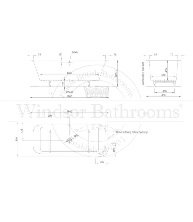 Hoekbad Tight R acryl 180cm