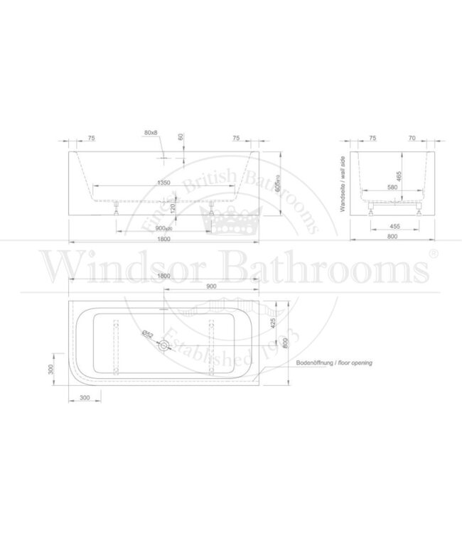 Hoekbad Tight L acryl 180cm