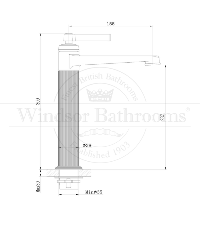 Wastafelkraan 1-gats hoog model Paris TF167115Q