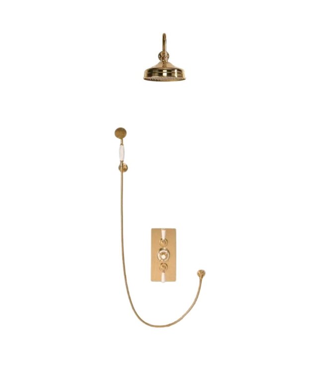 Douche met Thermostaatkraan Witte Hendels Inbouw | Mont Blanc Doucheset WB1860X4