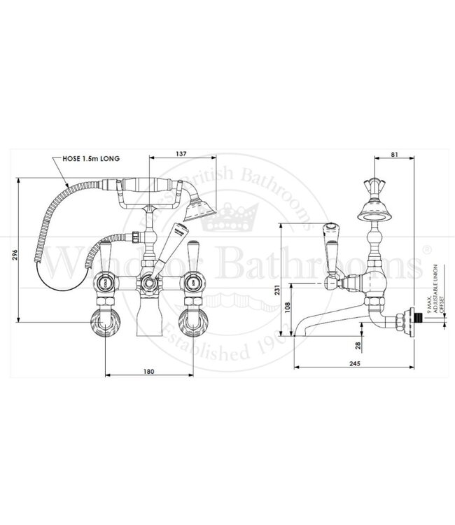 Badkraan muurmodel met handdouche WB1820W Classic