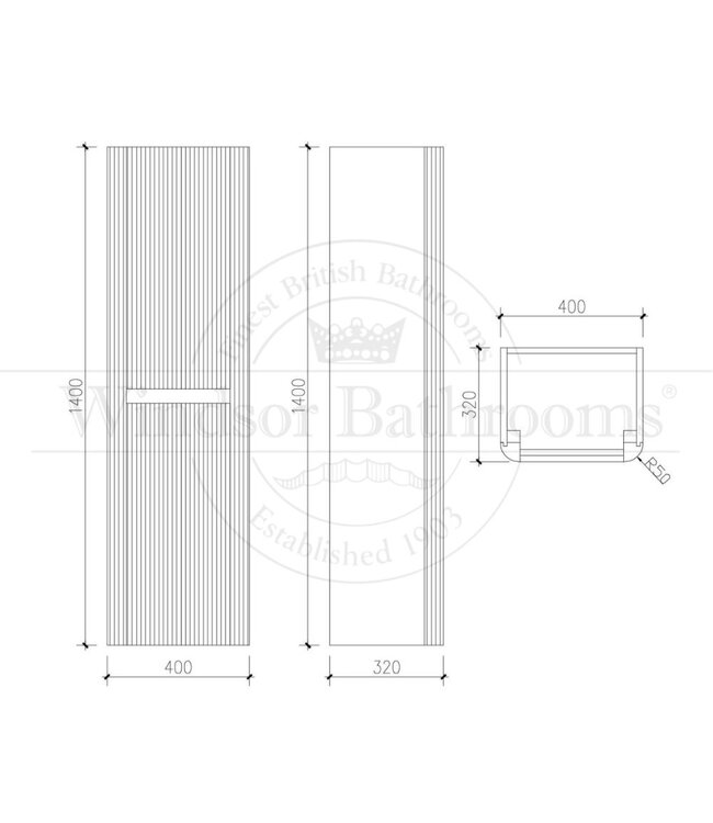 Kolomkast Rib Chester hangend Walnoot 140cm