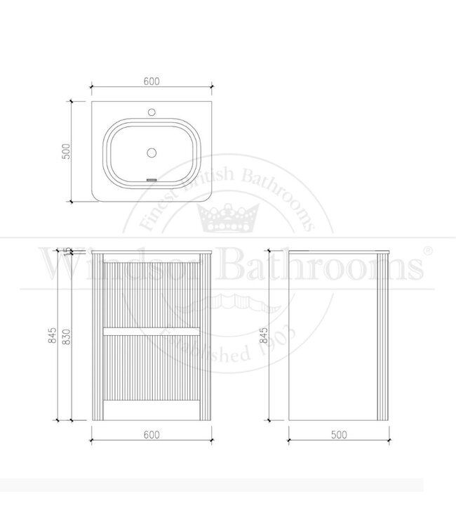 Badkamermeubel Rib Chester 2 lades Eiken 60 cm
