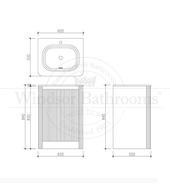 Badkamermeubel staand Rib Chester Eiken 60cm