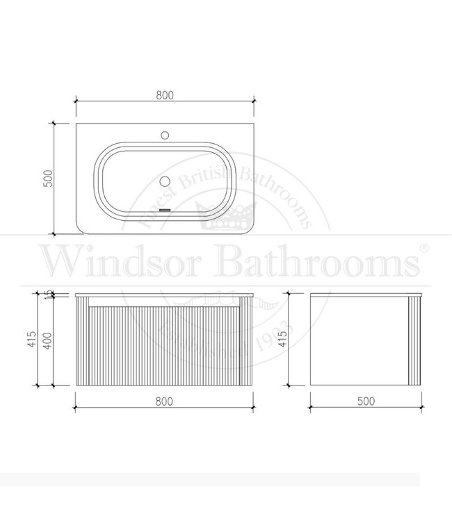 Badkamermeubel hangend Rib Chester Eiken 80 cm