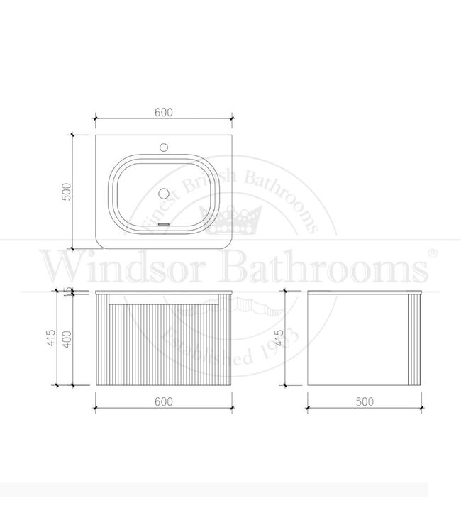 Badkamermeubel hangend Rib Chester Walnoot 60 cm